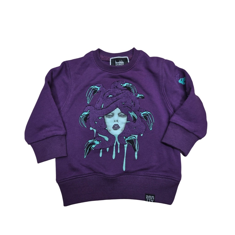 Denimicity Kids Purple Medusa Graphic Sweatshirt Cotton Streetwear Size 2T/3T